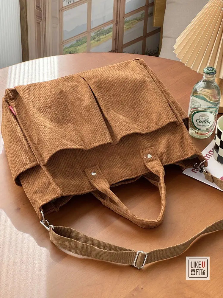 Bolsa de ombro de senhora em bombazine grosso com vários bolsos para o outono e inverno, bolsa de ombro simples para estudantes e lazer