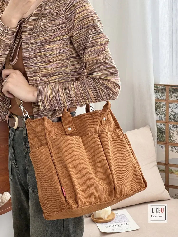 Bolsa de ombro de senhora em bombazine grosso com vários bolsos para o outono e inverno, bolsa de ombro simples para estudantes e lazer