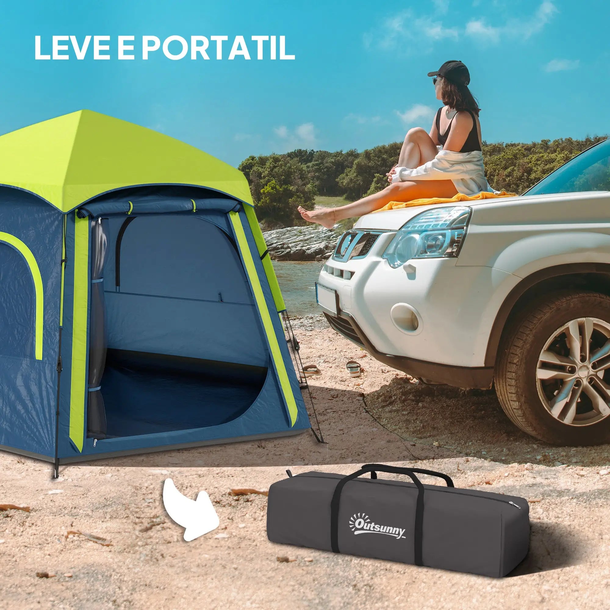 Tenda de Campismo para 2-3 Pessoas Dobrável com Fácil Instalação e Bolsa de Transporte 280x240x155 cm Azul e Verde