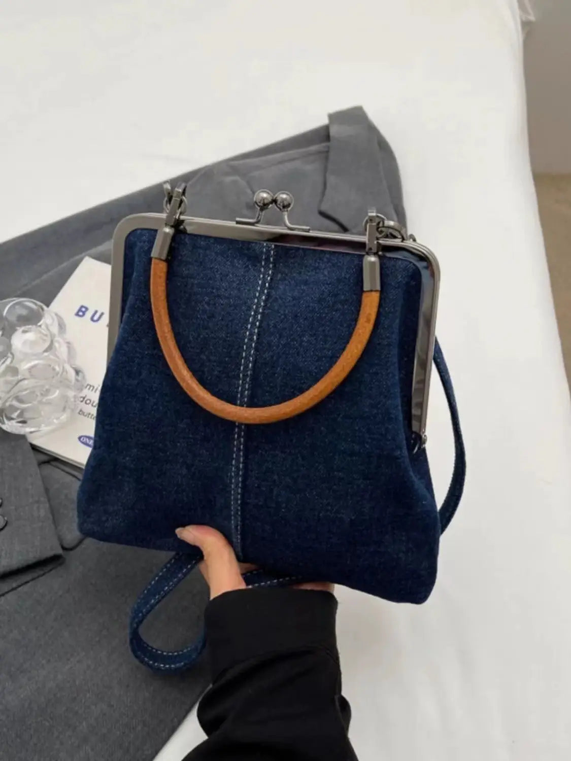 Bolsa pequena de senhora feita à mão, jeans, bolsa de mão a tiracolo, bolsa de ombro única, bolsa de ombro pequena