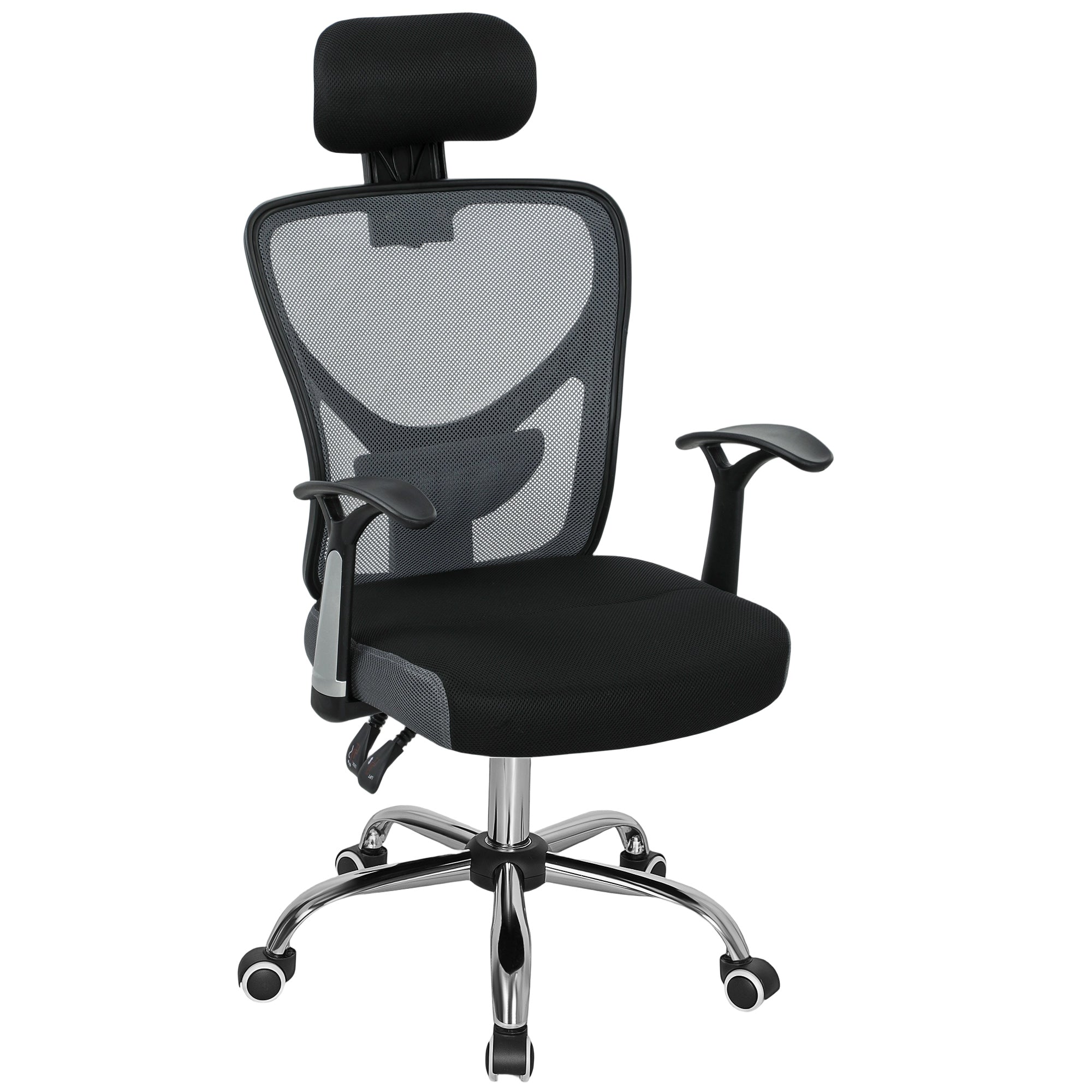 Cadeira de Escritório Ergonômica Cadeira de Escritório Giratória com Altura Ajustável Função Reclinável Apoio para a Cabeça e Suporte Lombar 65x67x108-118cm Preto