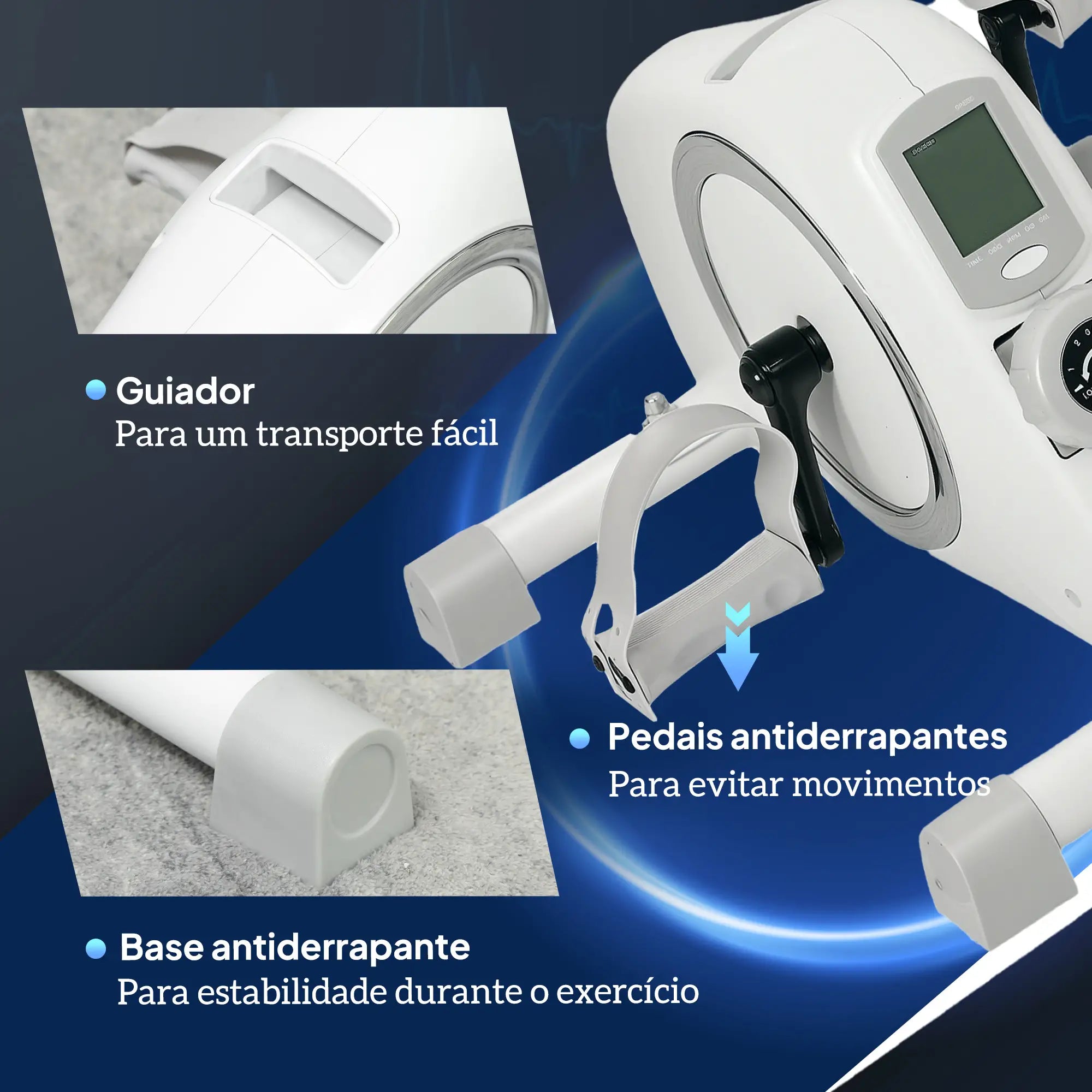 Mini Bicicleta Estática com Resistência Magnética de 8 Níveis Ecrã LCD e Pedais Antiderrapantes para Exercitar Braços e Pernas 48x43x31 cm Branco
