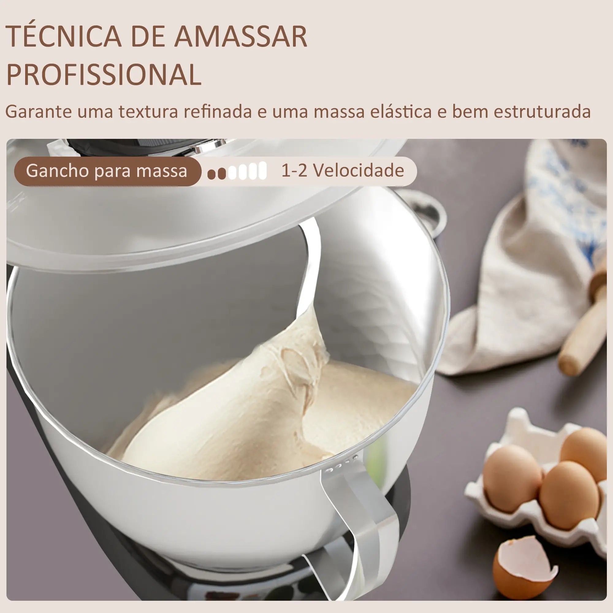 Batedeira 133W 4,5L com 6 Velocidades Tigela de Aço Inoxidável Ganchos e Proteção Tampa Anti-Respingos 35x22x29 cm Preto