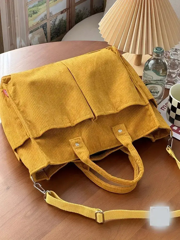 Bolsa de ombro de senhora em bombazine grosso com vários bolsos para o outono e inverno, bolsa de ombro simples para estudantes e lazer