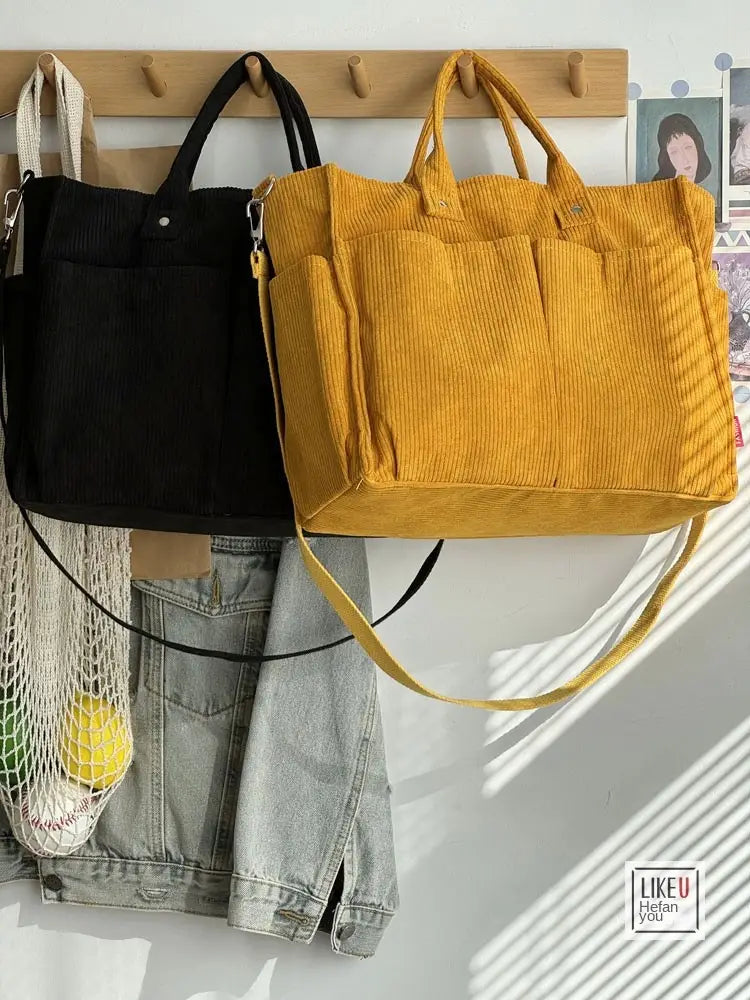 Bolsa de ombro senhora em bombazine grosso com vários bolsos para o outono e inverno bolsa simples estudantes lazer