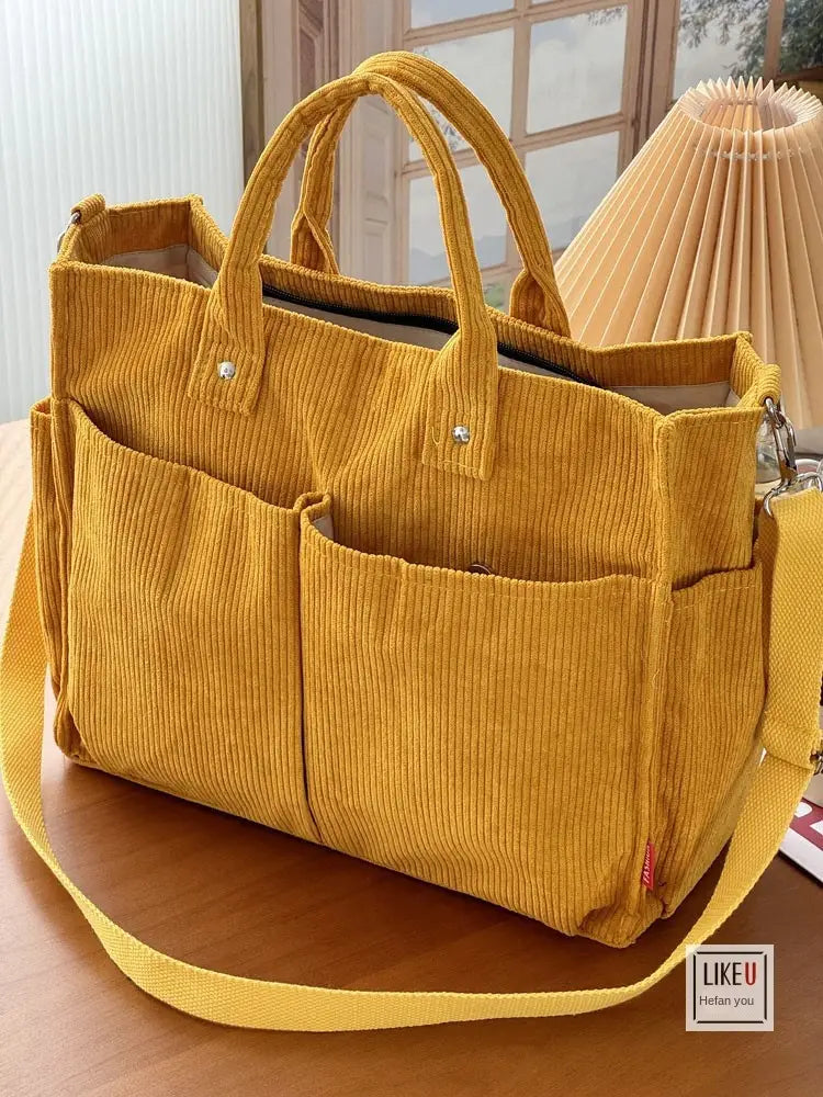 Bolsa de ombro de senhora em bombazine grosso com vários bolsos para o outono e inverno, bolsa de ombro simples para estudantes e lazer