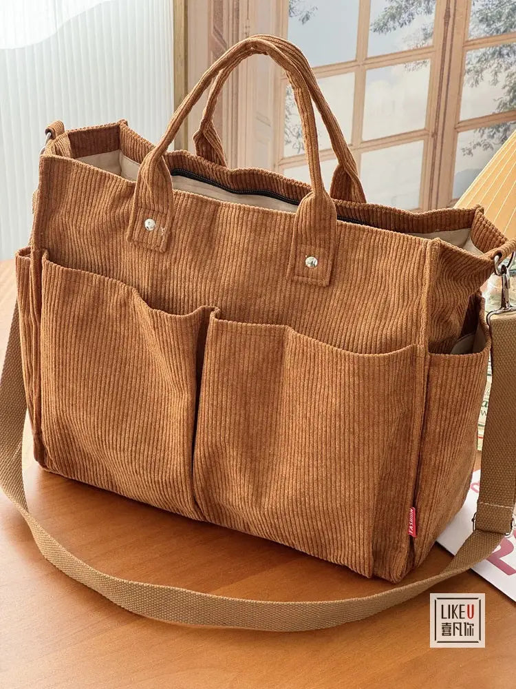 Bolsa de ombro de senhora em bombazine grosso com vários bolsos para o outono e inverno, bolsa de ombro simples para estudantes e lazer