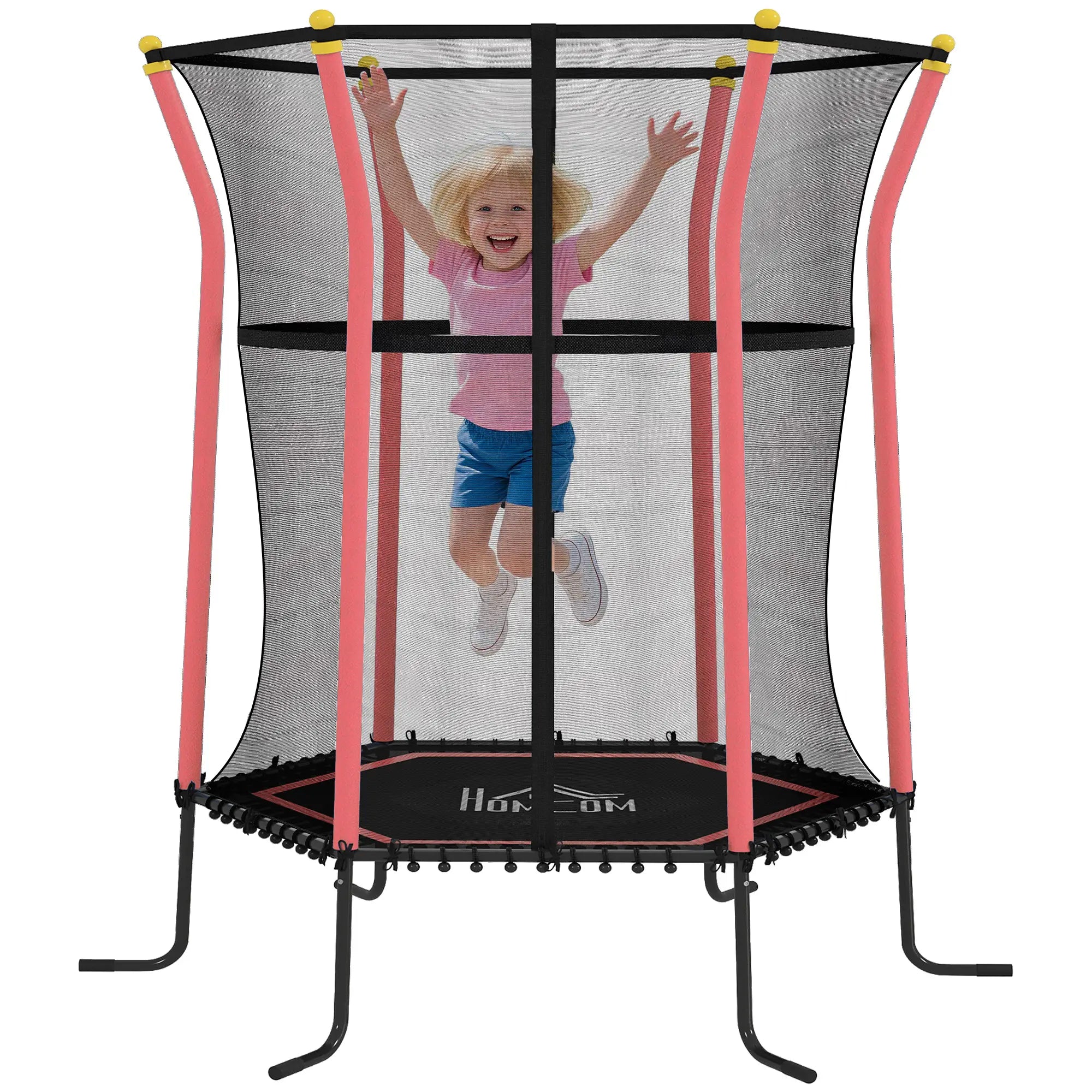 Trampolim para Crianças com Rede de Segurança e Estrutura de Aço para Interiores e Exteriores Carga 50kg Ø163,5x190 cm Vermelho