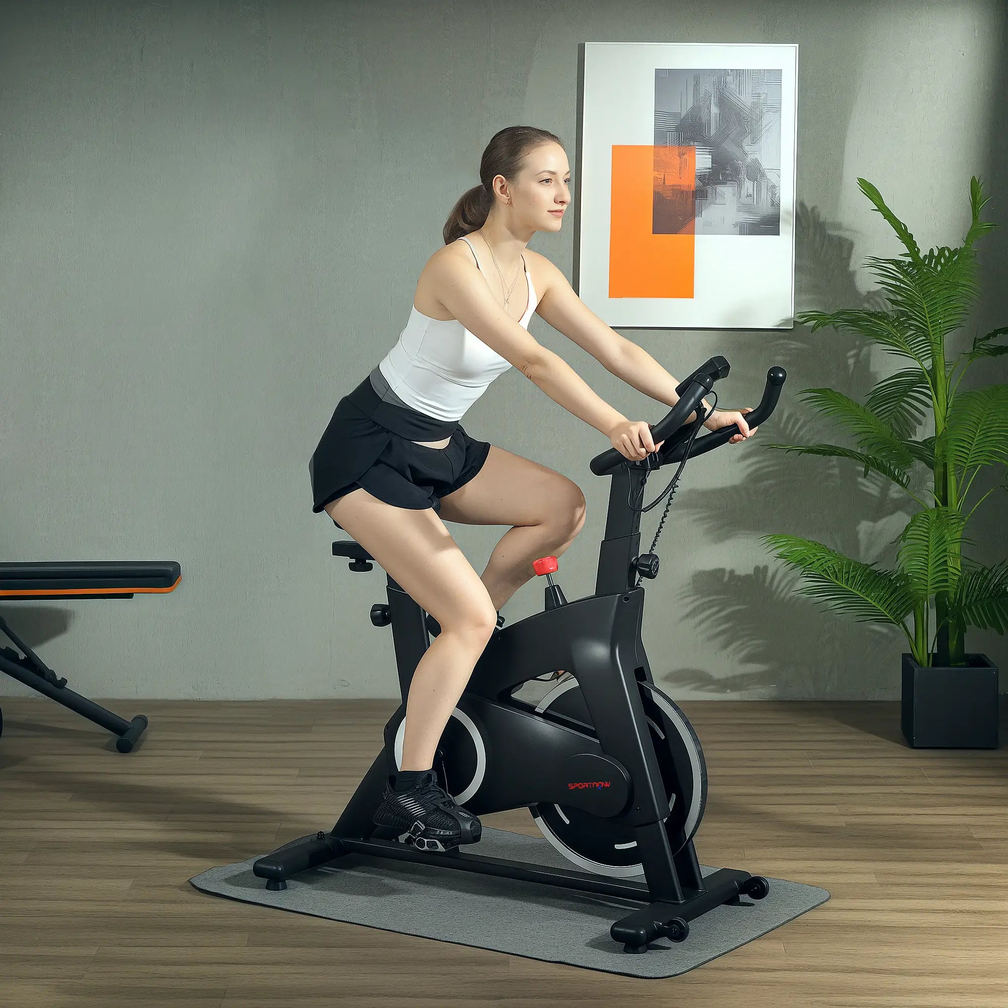 Bicicleta Estática Fitness com Volante de 15 kg e Ecrã LED Preto