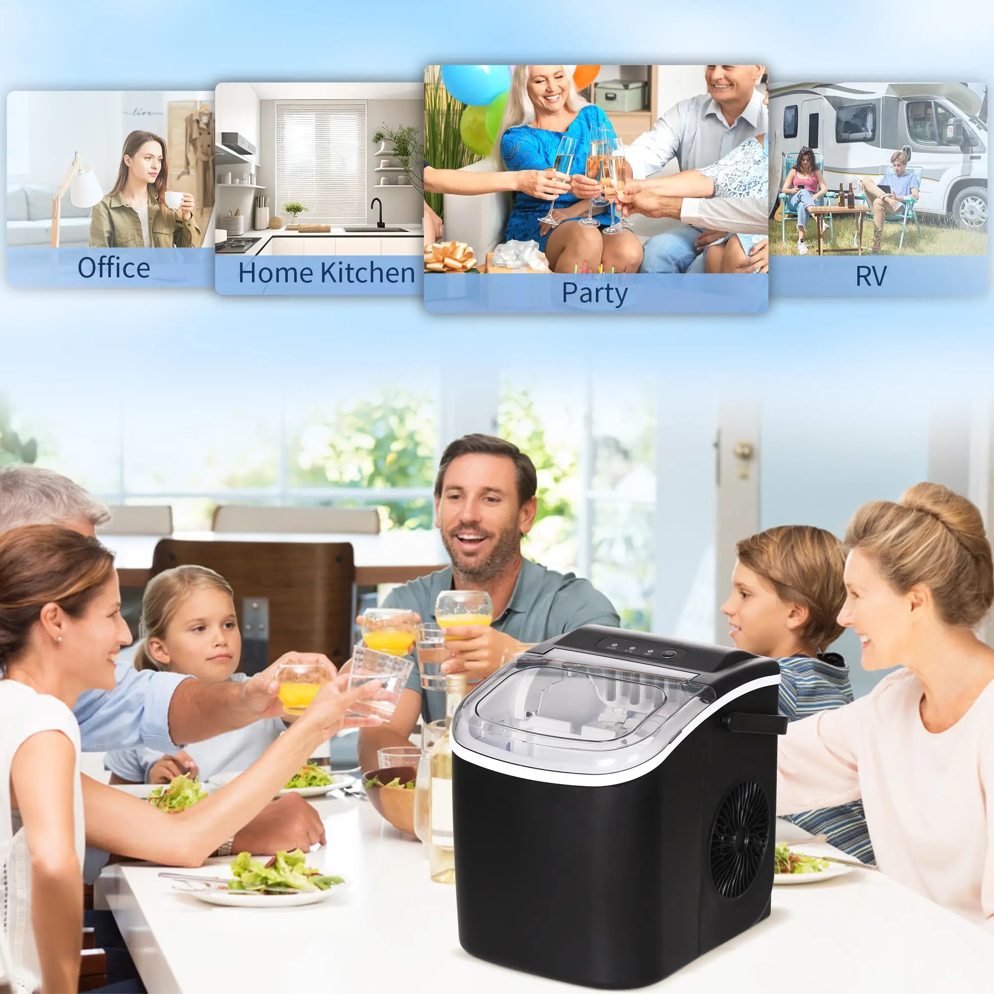 Máquina de Fazer Gelo Silenciosa 12 kg em 24 Horas 9 Cubos em 6-12 Minutos Depósito de Água 1,3 L 22,2x29,4x29 cm Preto