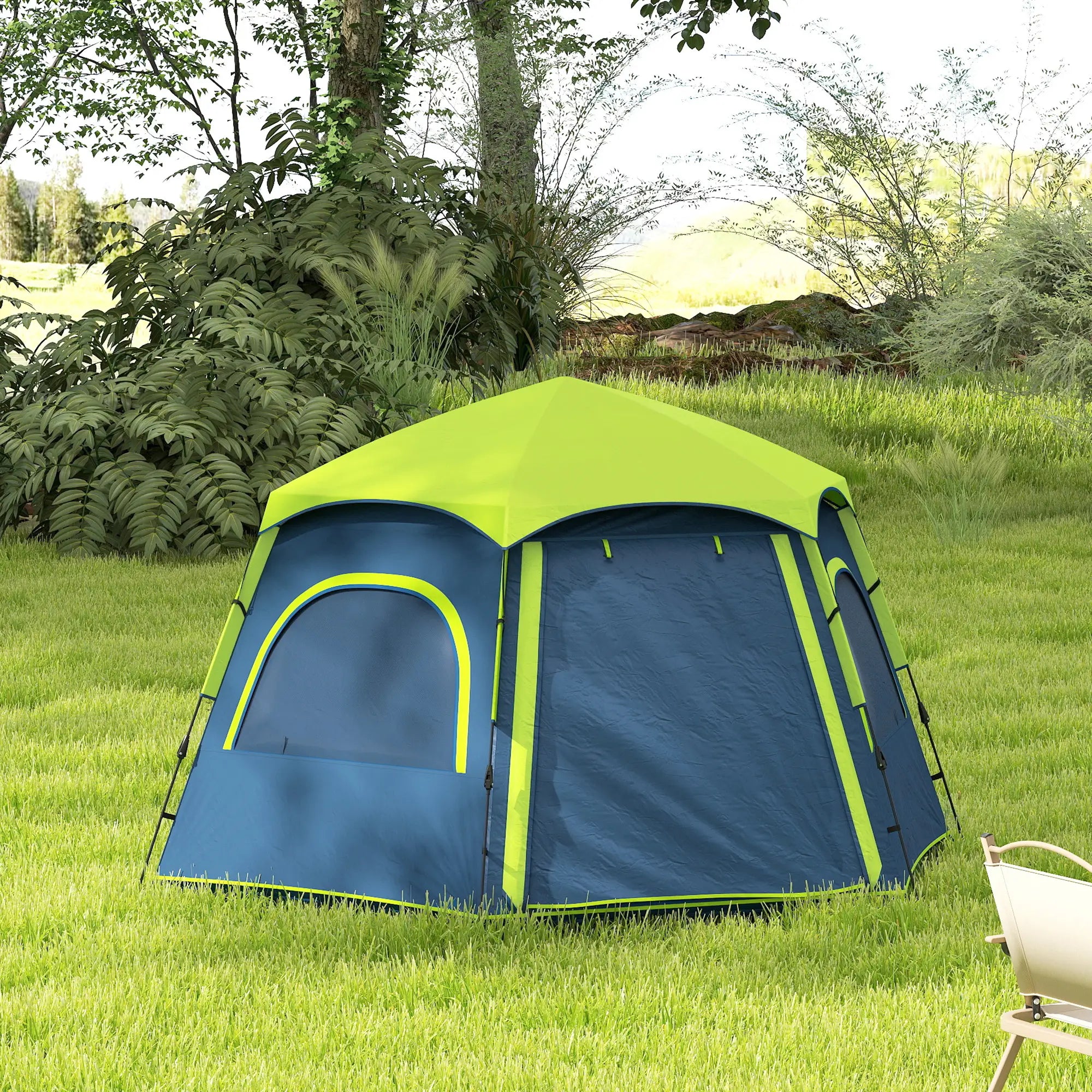 Tenda de Campismo para 2-3 Pessoas Dobrável com Fácil Instalação e Bolsa de Transporte 280x240x155 cm Azul e Verde