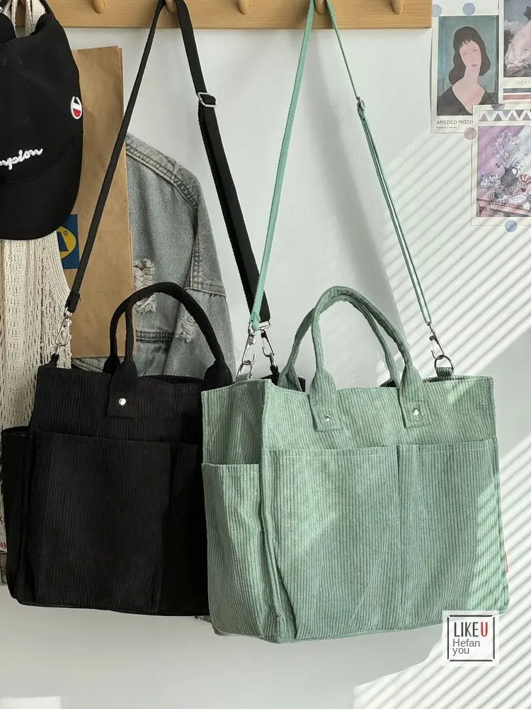 Bolsa de ombro senhora em bombazine grosso com vários bolsos para o outono e inverno bolsa simples estudantes lazer