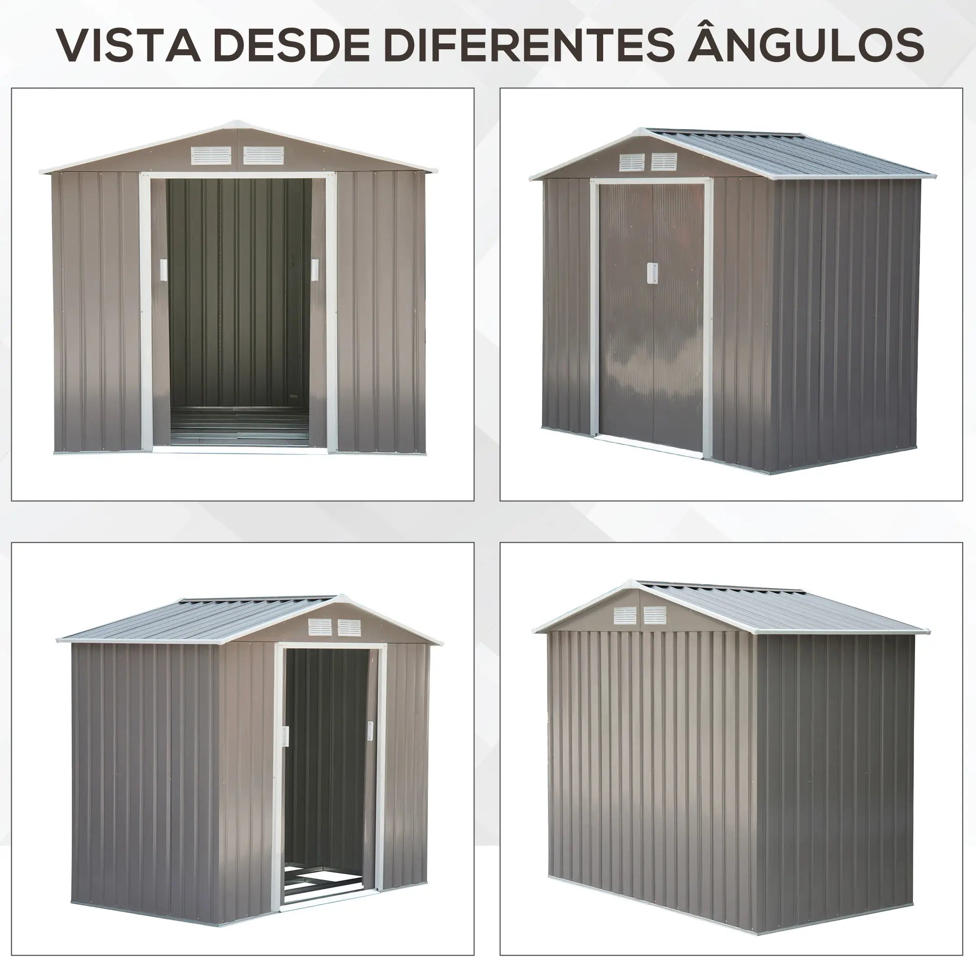 Abrigo de Jardim 213x130x185cm Abrigo de Jardim Metálico de Exterior com 2 Portas Deslizantes e 4 Janelas Cinza Claro