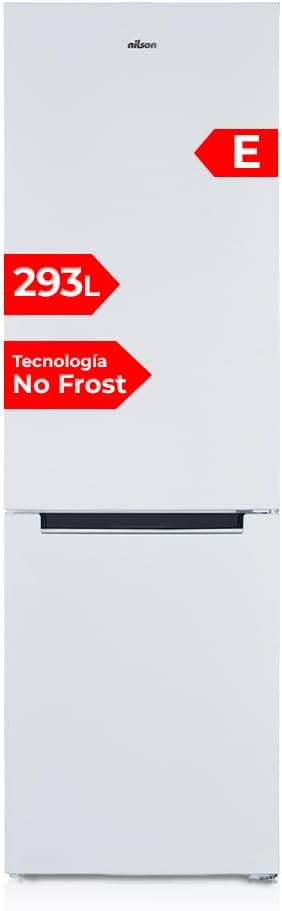 NILSON Frigorífico Combi Blanco, 2 Puertas. NC185600ENF, Capacidad 293 Litros, No Frost, Multi Air Flow, Bajo Nivel Sonoro, Puerta Reversible, Clasificación Energética E