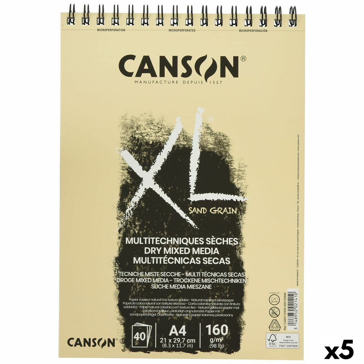 Bloco de desenho Canson XL Sand Natural A4 5 Unidades 40 Folhas 160 g/m2