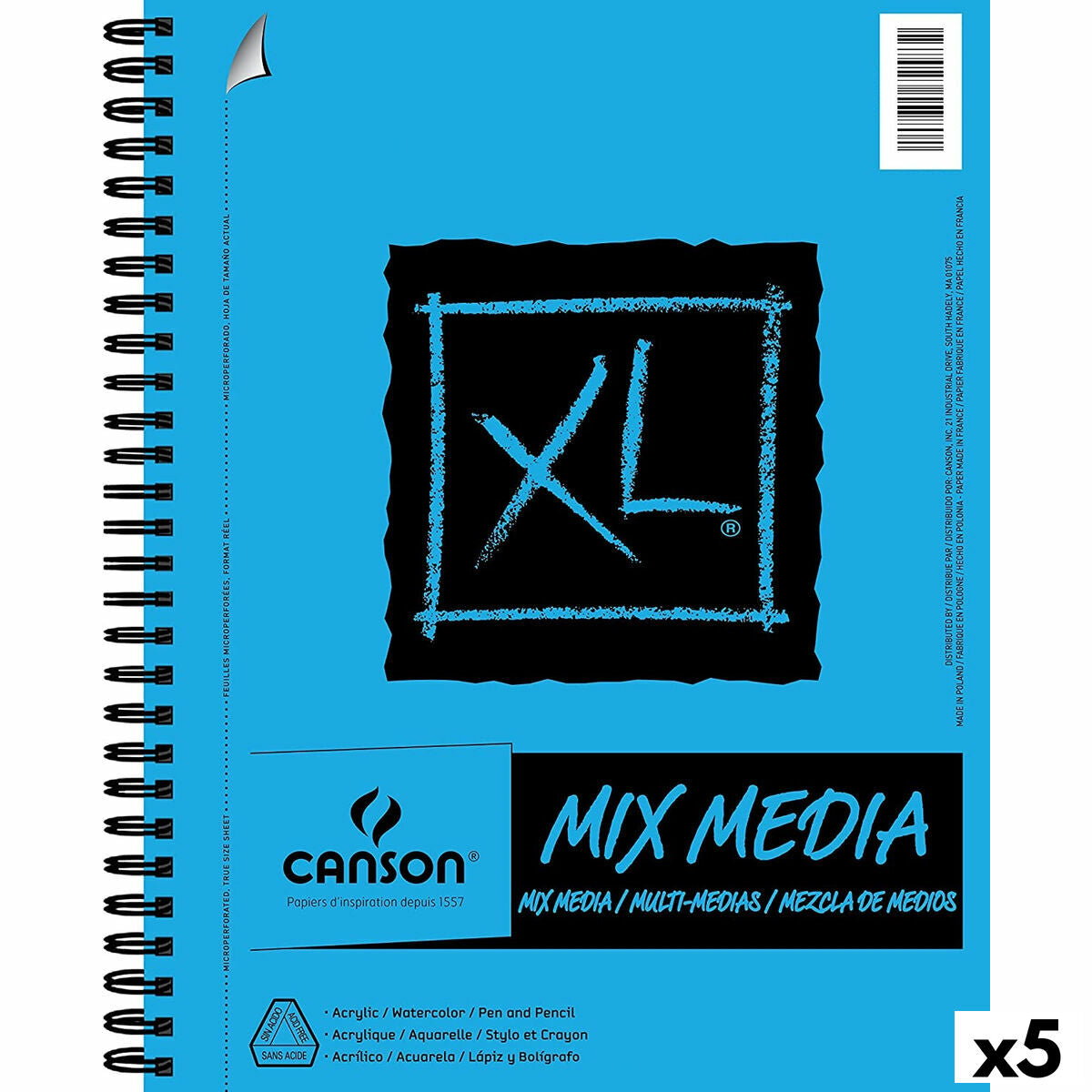 Bloco de desenho Canson XL Mix Media Branco A4 Papel 5 Unidades 30 Folhas 300 g/m²