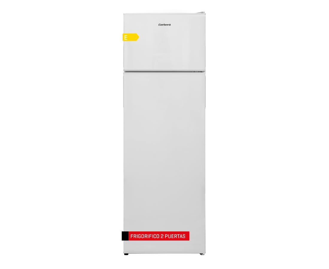 Corbero - Frigorífico 2P CF2PV21324W | Capacidad 212L | Blanco | Luz Interior, Crisper, Balcones Ajustables, Descongelación Manual, Estantes de Cristal, Huevera, Cubiteras | Eficiencia Energética E