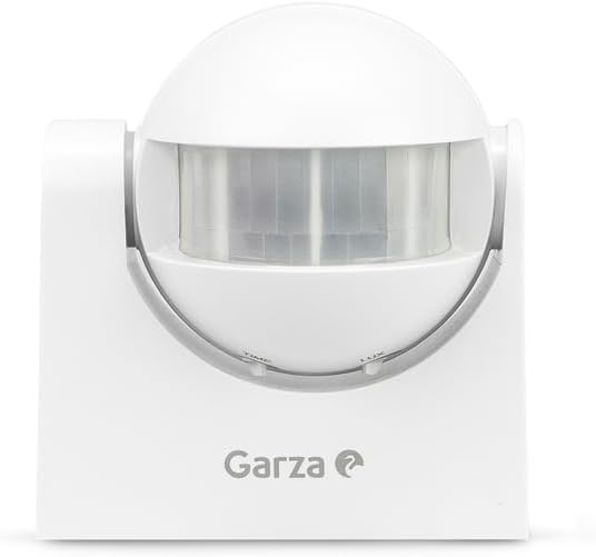 Garza - Detector de movimento por infravermelhos orientável para interior e exterior, proteção IP44, tempo e luminosidade reguláveis, ângulo de deteção de 180º, branco