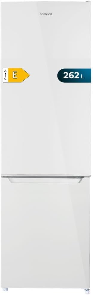 Cecotec Frigorífico Combi 2 Puertas de 262 Litros Bolero CoolMarket Combi 262 White E. 176 cm de Alto y 54 cm de Ancho, Bajo Consumo, LED Interior, Bandejas de Cristal y Control Electrónico