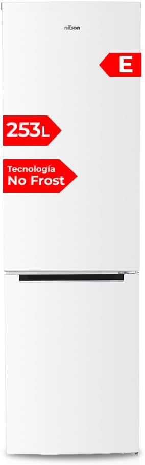 NILSON Frigorífico combinado branco, 2 portas. NC185500ENF, Capacidade de 253 litros, sem rost, Multi Air Flow, baixo nível sonoro, porta reversível, classificação energética E