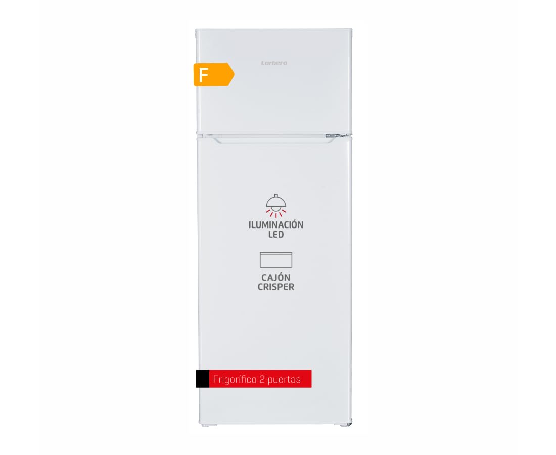 Corbero - Frigorífico 2P CF2PV21324W | Capacidad 212L | Blanco | Luz Interior, Crisper, Balcones Ajustables, Descongelación Manual, Estantes de Cristal, Huevera, Cubiteras | Eficiencia Energética E