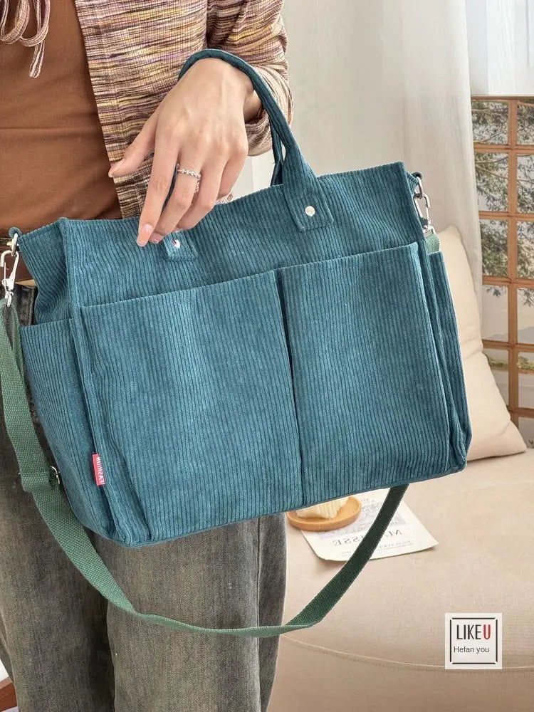Bolsa de ombro senhora em bombazine grosso com vários bolsos para o outono e inverno bolsa simples estudantes lazer