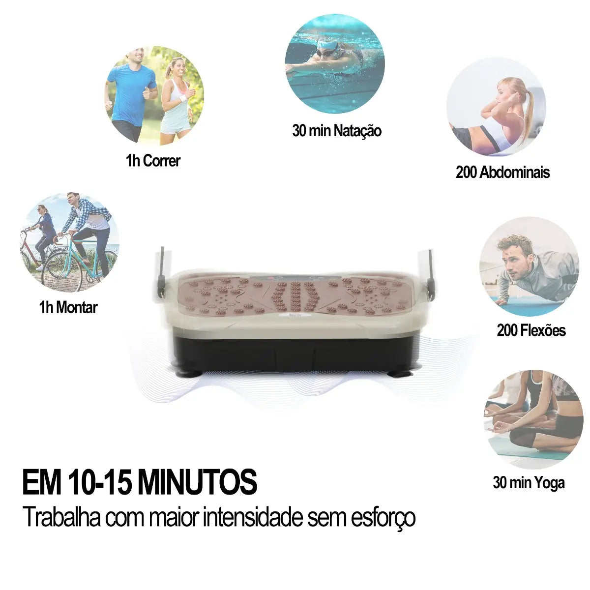Plataforma de Vibração com Bandas Elásticas para Fitness 200W 120kg