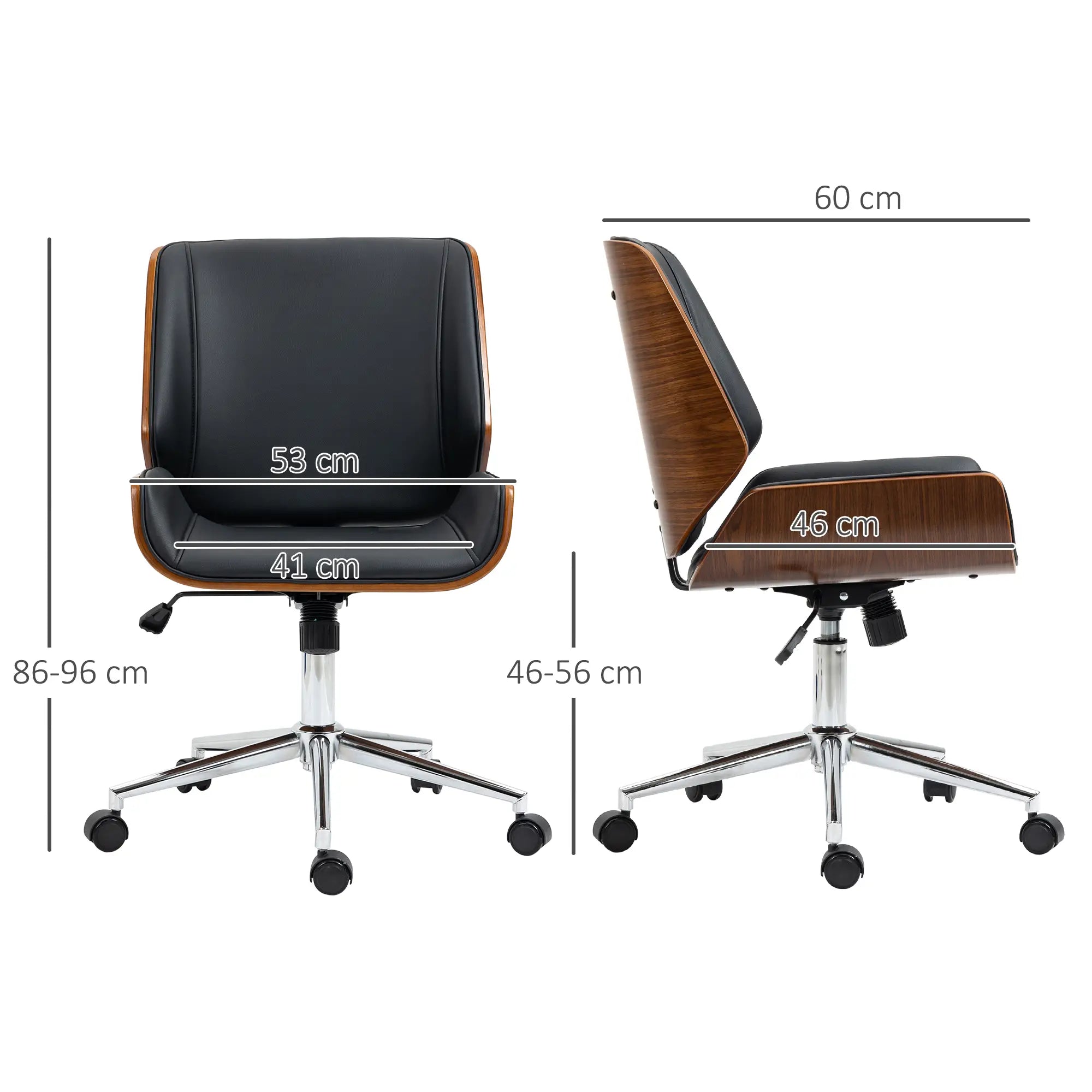 Cadeira de Escritório Operativa Giratória em PU com Altura Ajustável Função Inclinação 51x65,5x82-92cm Preto