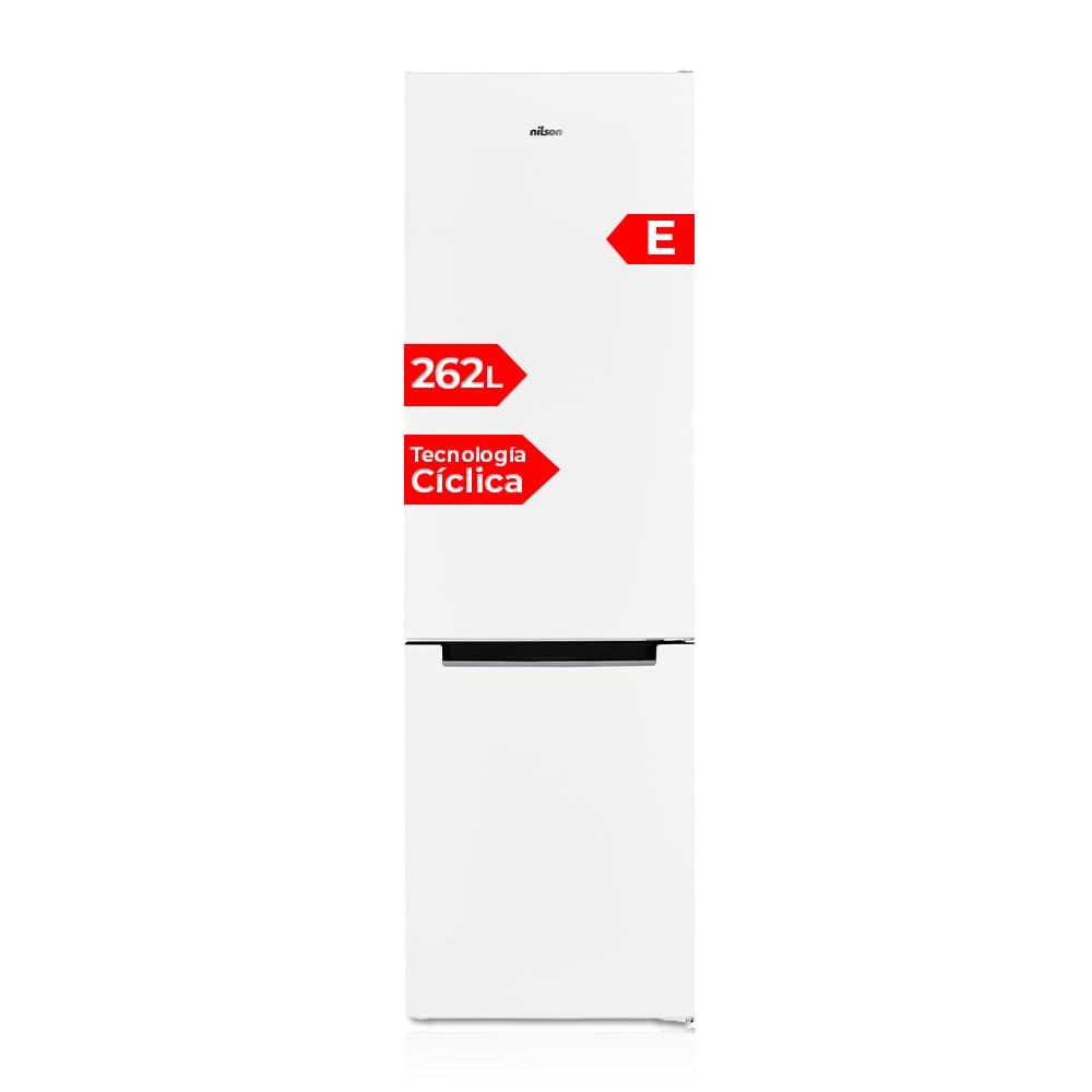 NILSON Frigorífico combinado branco, 2 portas. NC185500ENF, Capacidade de 253 litros, sem rost, Multi Air Flow, baixo nível sonoro, porta reversível, classificação energética E