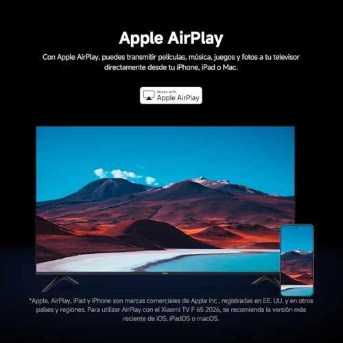 XIAOMI TV F 65, 65 polegadas (165 cm), 4K UHD, Smart TV, Fire TV, Alexa voice control, HDR10, MEMC, modo Game Boost 120 Hz, 2 GB + 32 GB, compatível com Apple AirPlay, 2025