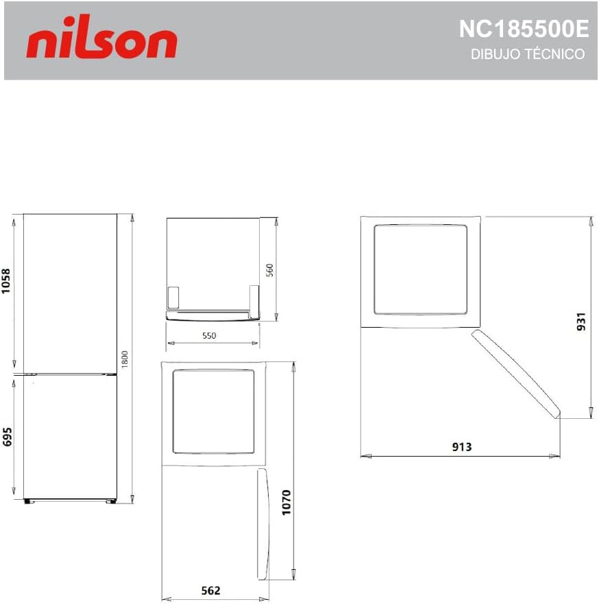 NILSON Frigorífico Combi Blanco, 2 Puertas. NC185600ENF, Capacidad 293 Litros, No Frost, Multi Air Flow, Bajo Nivel Sonoro, Puerta Reversible, Clasificación Energética E