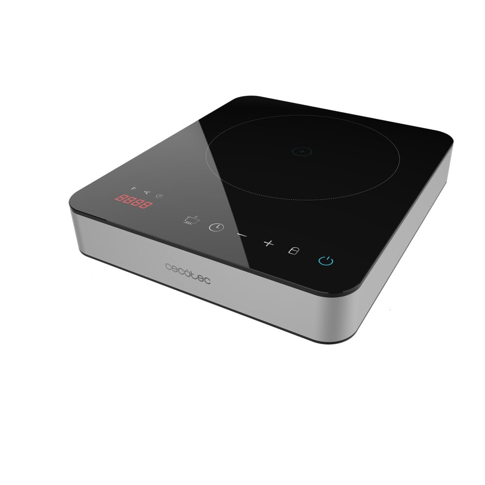 Cecotec Placa de indução portátil 1 fogo Full Magma Slim. 2000 W de potência em 8 níveis, design em vidro de alta resistência, ecrã tátil, temporizador, limpeza fácil