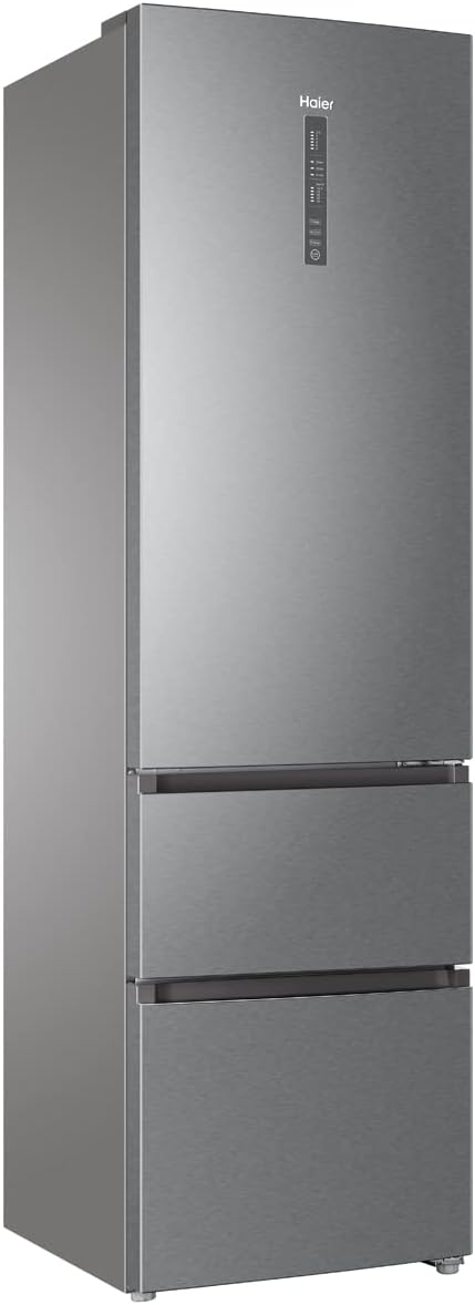 Haier 3D Frigorífico Combinado 3D, motor de inverno, gavetas Direct Access no congelador, garrafeiro, Humidity Zone, 371 l, total sem rost, classe D, inoxidável, largura: 60 cm, altura: 200 cm
