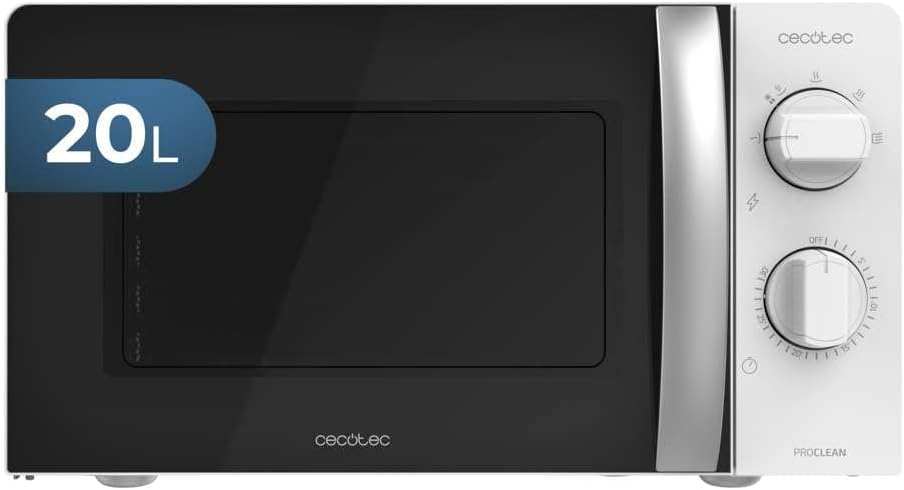 Cecotec Microondas ProClean 2010. 700 W de potência, capacidade de 20 l, tecnologia 3DWave, modo de descongelação, 6 níveis de potência, temporizador 30 mins, design compacto