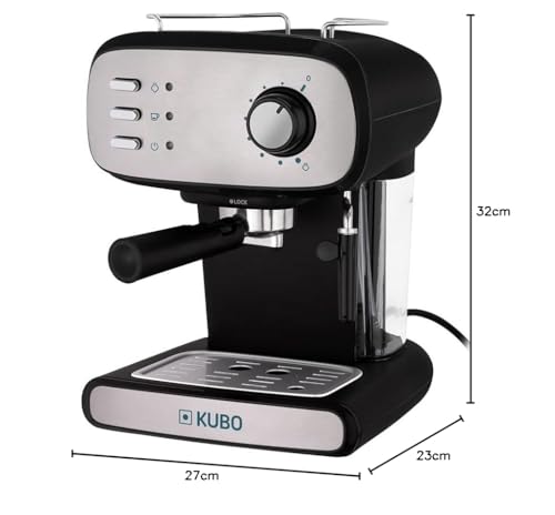 KUBO - Máquina de café expresso, pressão 15 bar, depósito de água 1,2 L, 850 W, vaporizador para cappuccino ou bebidas com leite, fácil de limpar