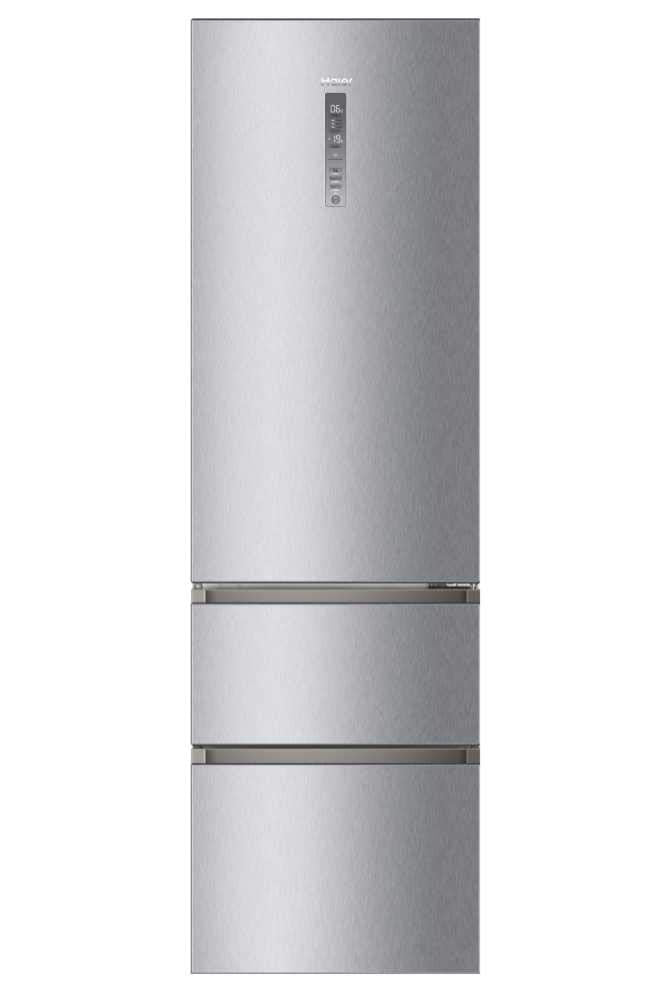 Haier 3D Frigorífico Combinado 3D, motor de inverno, gavetas Direct Access no congelador, garrafeiro, Humidity Zone, 371 l, total sem rost, classe D, inoxidável, largura: 60 cm, altura: 200 cm