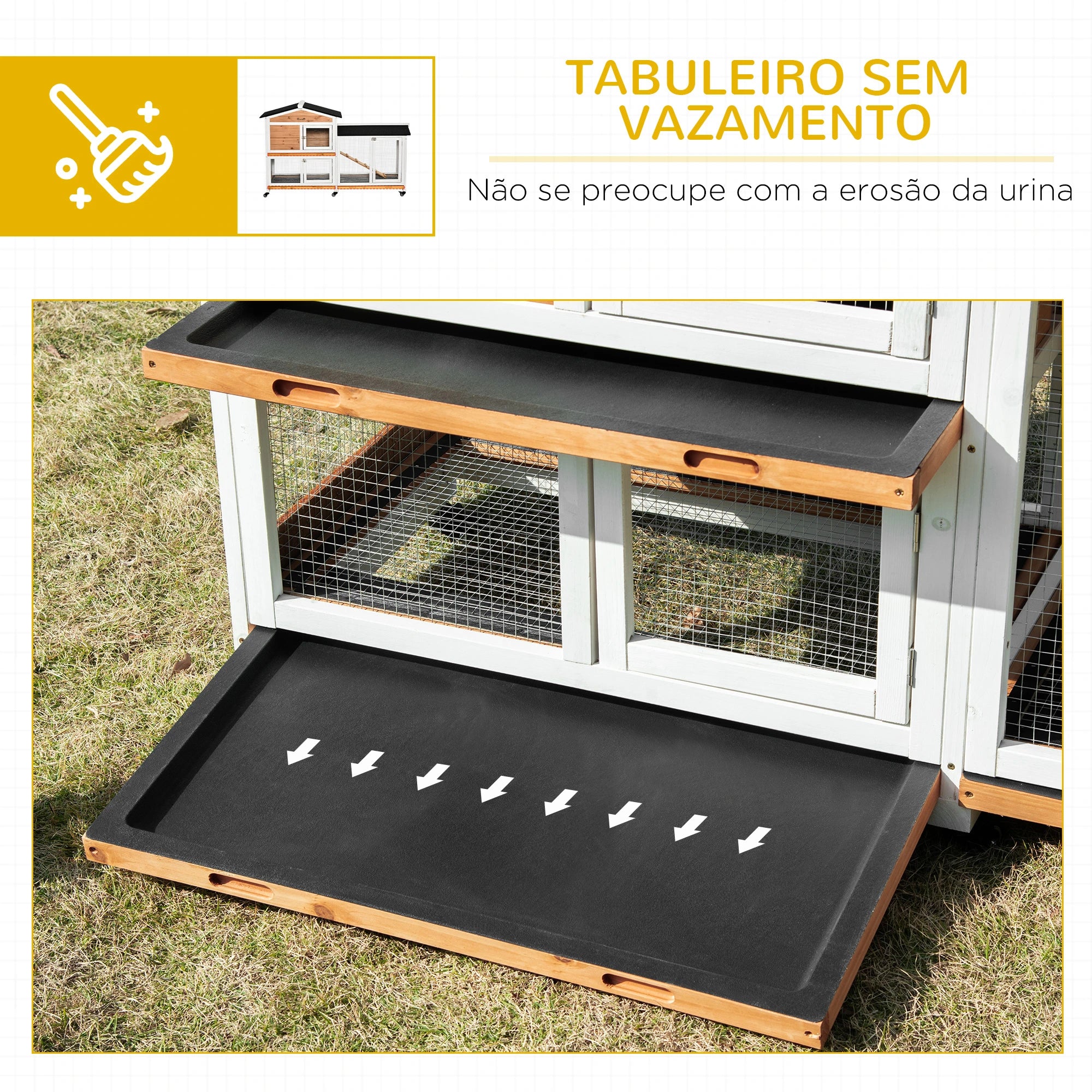 Coelheira de Madeira Grande para Coelhos com Rampa e Tabuleiro Removível