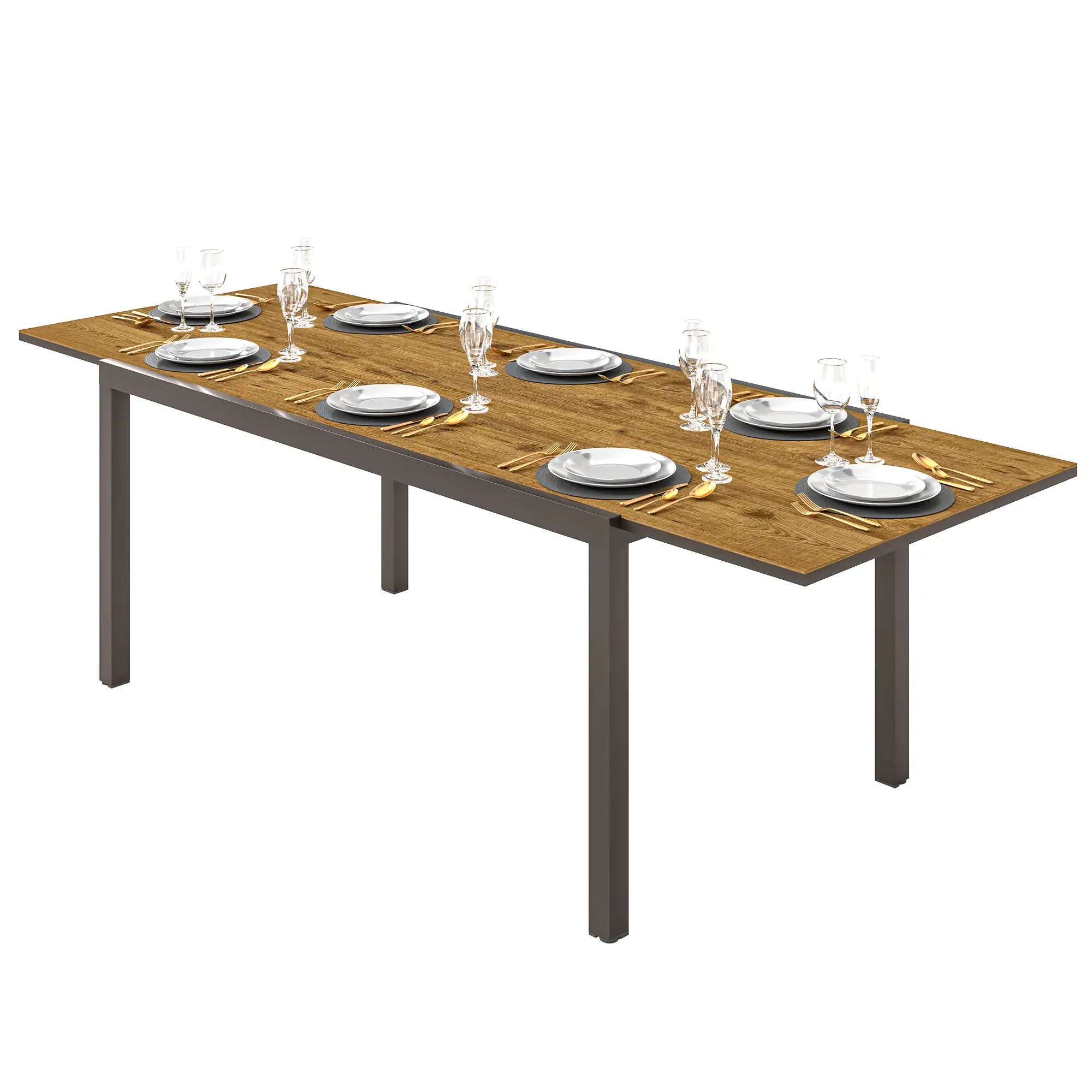 Mesa de Refeição Extensível Mesa de Jardim Ajustável com Bordo de Alumínio para 6-8 Pessoas 160/240x90x74 cm Marrom