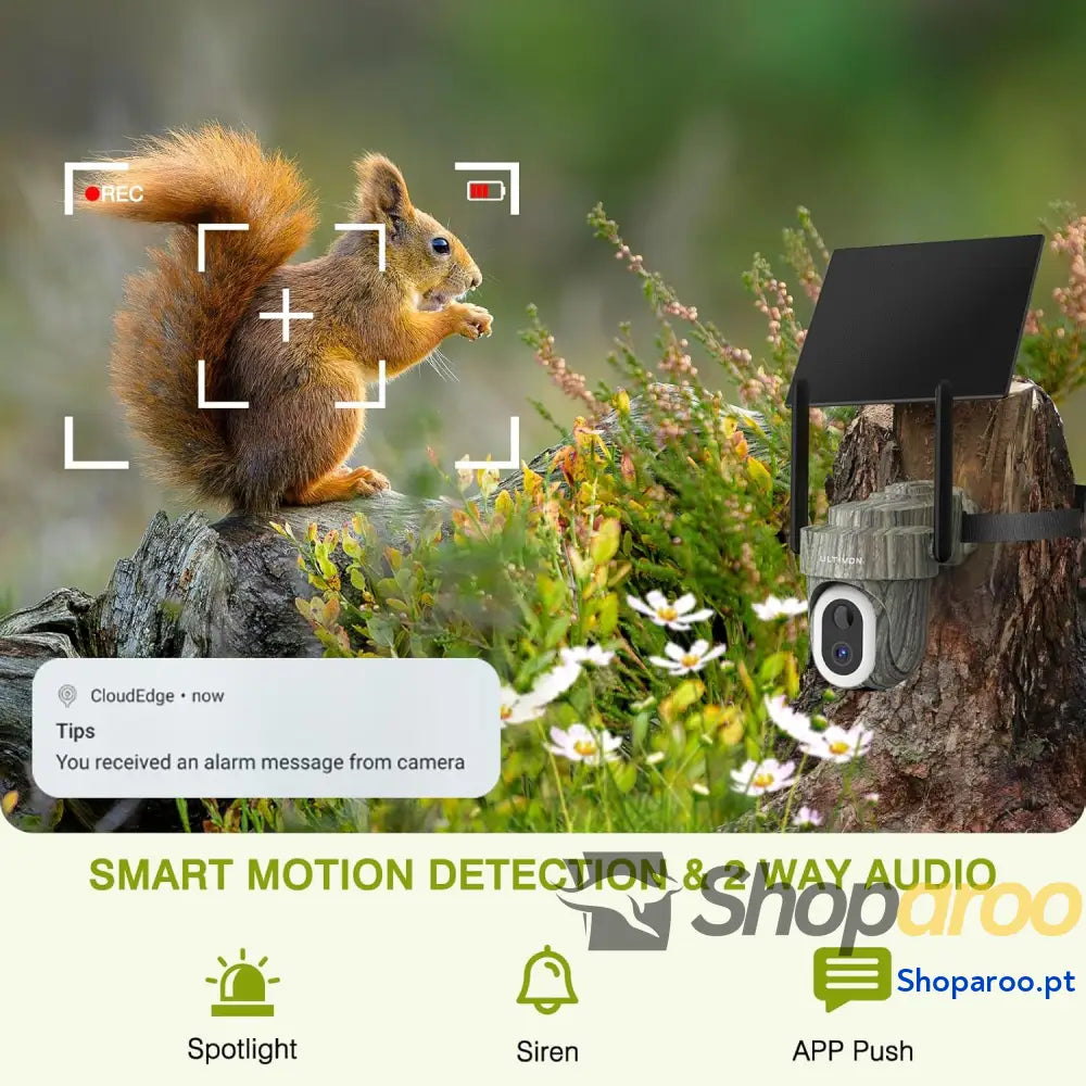4G Câmara de vigilância exterior com painel solar 2K câmara sem fios monitorização movimento PIR panorâmica 360° áudio