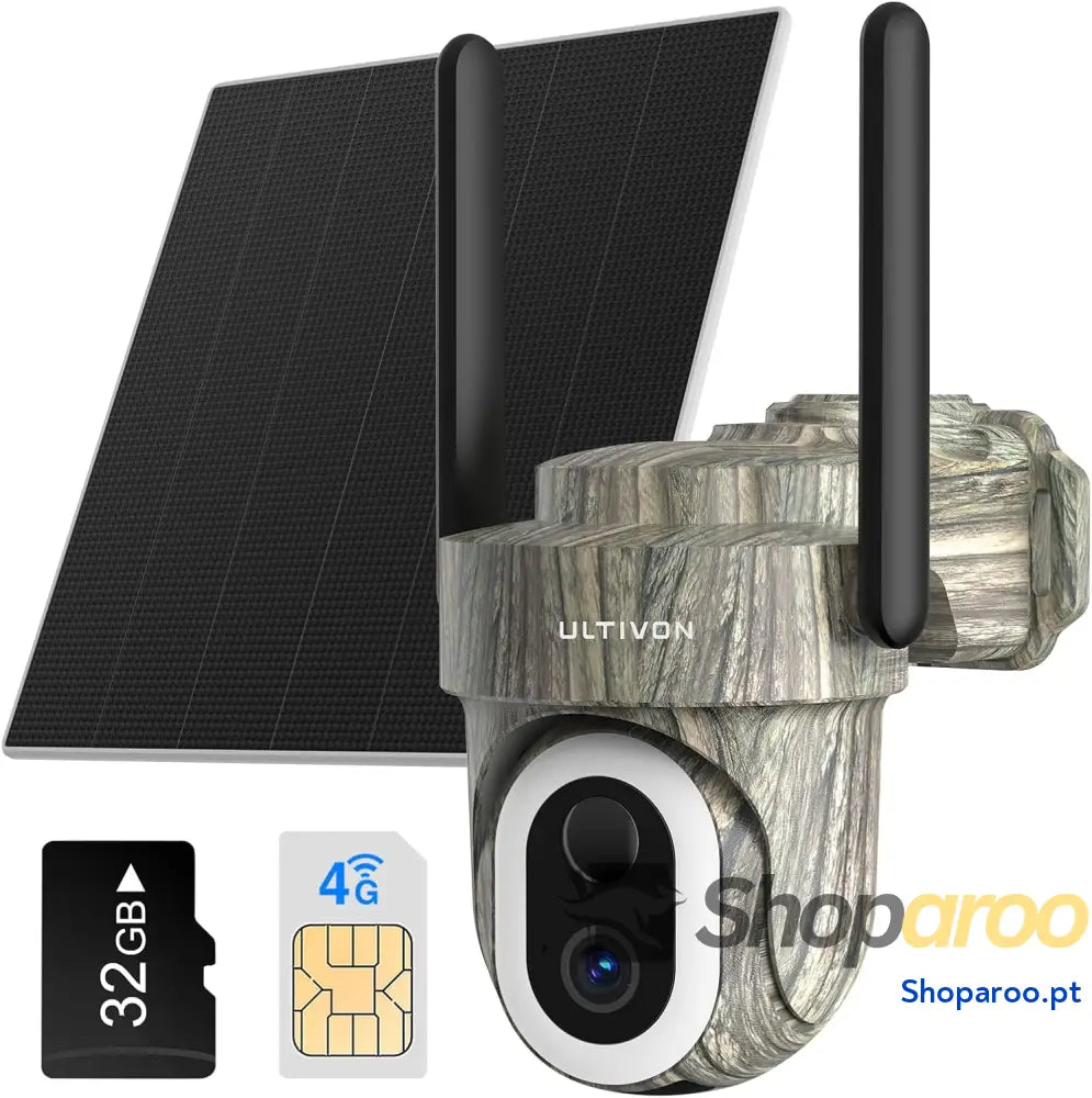 4G Câmara de vigilância exterior com painel solar 2K câmara sem fios monitorização movimento PIR panorâmica 360° áudio