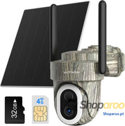 4G Câmara de vigilância exterior com painel solar 2K câmara sem fios monitorização movimento PIR panorâmica 360° áudio