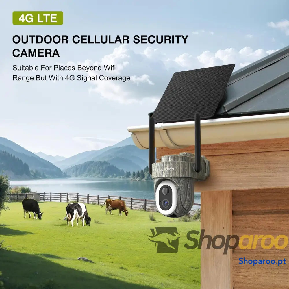 4G Câmara de vigilância exterior com painel solar 2K câmara sem fios monitorização movimento PIR panorâmica 360° áudio