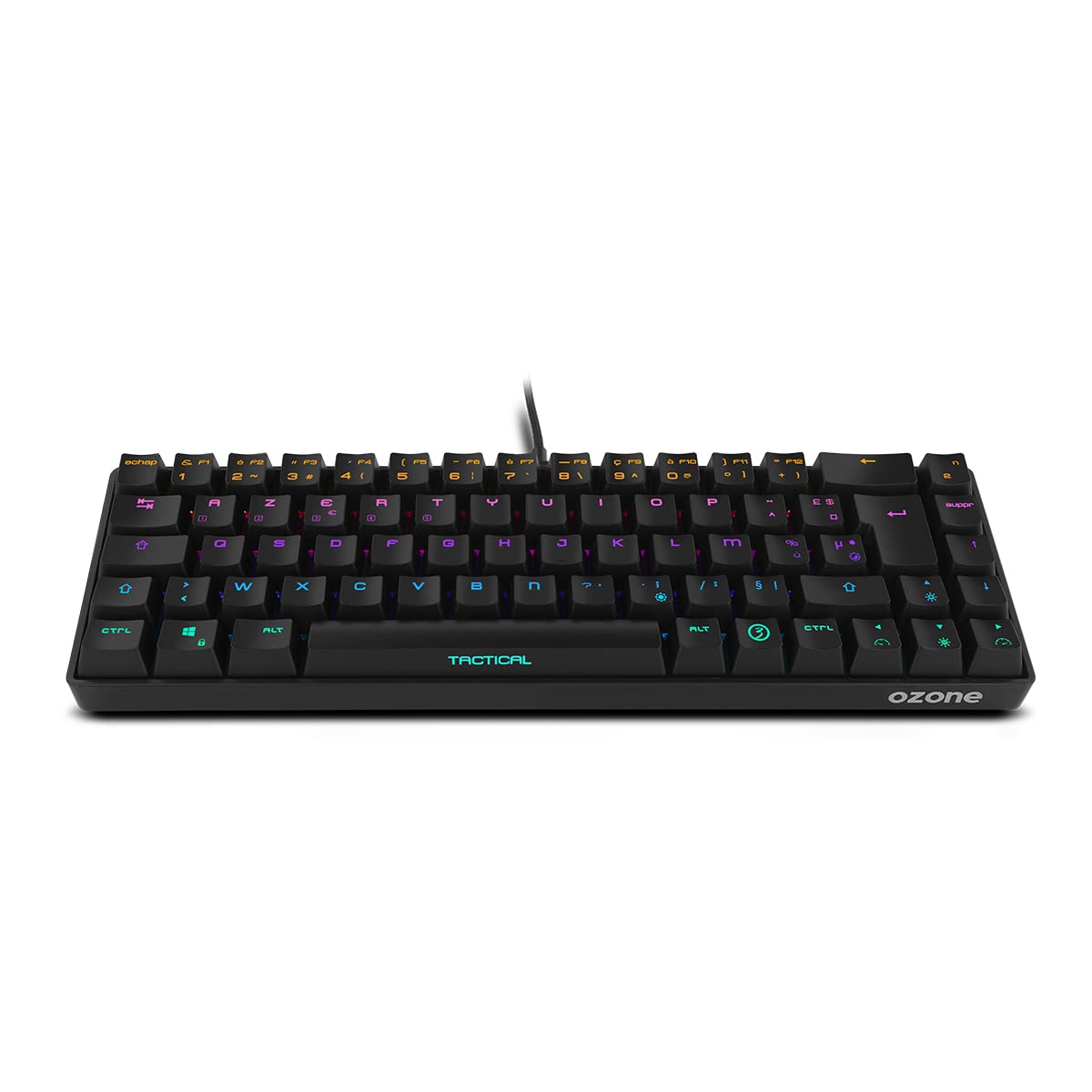 Ozone Gaming OZTACTICALSP Mini teclado tático para jogos, mecânico sem teclado numérico, Bluetooth, interruptores vermelhos Outemu, iluminação LED RGB, silencioso, disposição em inglês, preto