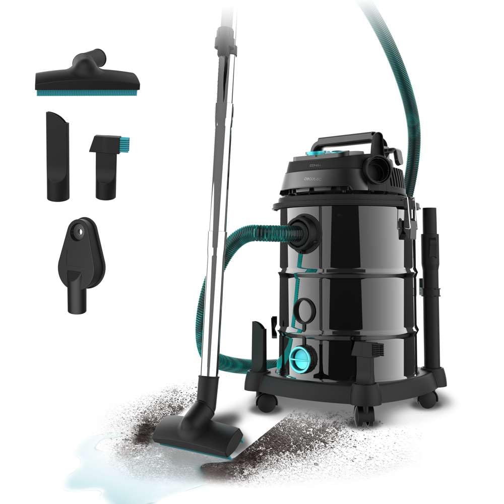 Cecotec Aspirador de sólidos e líquidos de 20 l Conga Rockstar Wet & Dry Steel MAX. 1400 W, 22 kPa, sistema de drenagem, aspirador e soprador, estrutura metálica, rodas, rádio de ação 5 m