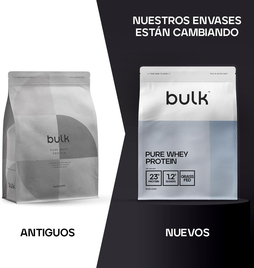 Bulk Pure Whey Protein, 500 g, 16 doses, produto rico em proteínas, baixo teor de açúcar, absorção rápida, sem adição de sabores, 5 g de BCAA por cacito, as embalagens e embalagens podem variar