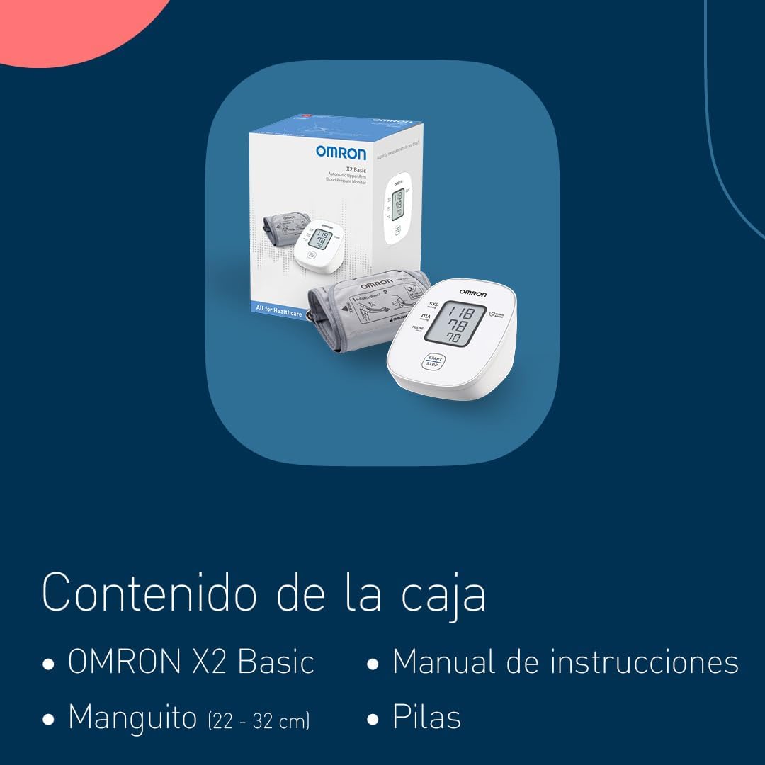 OMRON X2 Basic Tensiómetro de braço digital, medição precisa da pressão arterial e do pulso, validado clinicamente, 1 unidade (embalagem de 1)