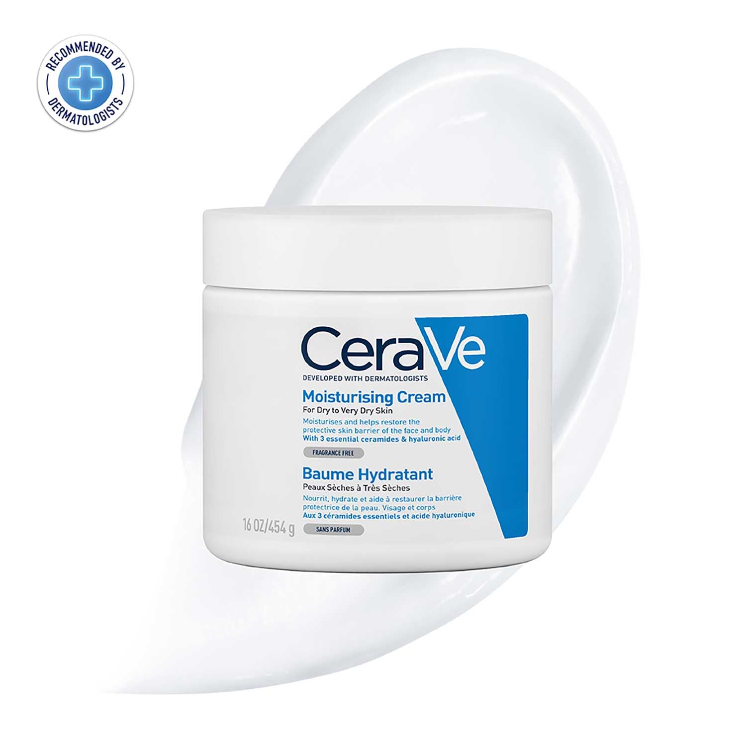 CeraVe Creme Hidratante para Rosto e Corpo, Ideal para Peles Secas a Muito Secas, Hidrata e Restaura a Barreira da Pele, Enriquecido com Ceramidas Essenciais e Ácido Hialurónico, 454 ml