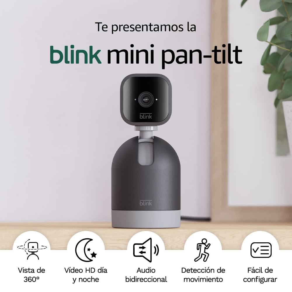 Blink Mini Pan-Tilt Cámara | Cámara de seguridad inteligente orientable, interior, con enchufe, audio bidireccional, vídeo HD y detección de movimiento, compatible con Alexa (blanca)