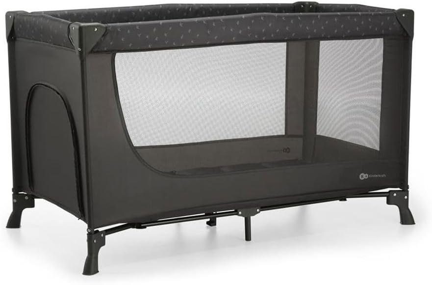 Kinderkraft JOY LIGHT Berço de viagem, parque berço bebé desde o nascimento até 25 kg, dobrável rápida e fácil, entrada lateral, mala de viagem, cinzento