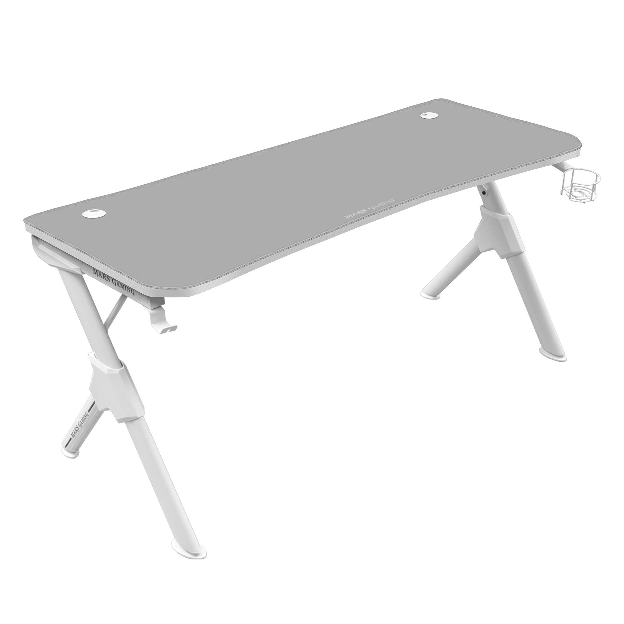 Mars Gaming MGD-X160RGB, Mesa de jogos ergonómica, iluminação ARGB com comando, fibra de carbono, tapete XXL, suporte auriculares e bebida, gestão com cabos, secretária Gaming 160 x 60 cm, preto